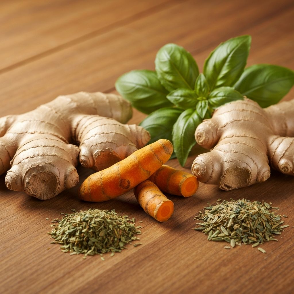 Ginger root, turmeric, and dried herbs